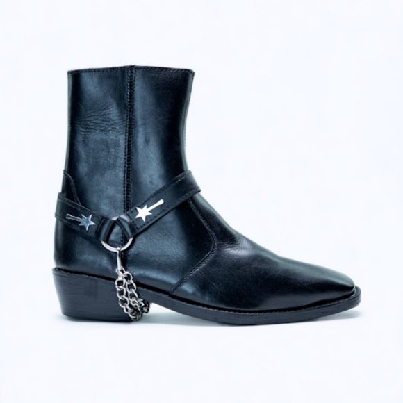 ROCKSTAR CHAIN HARNESS BOOTS BLACK